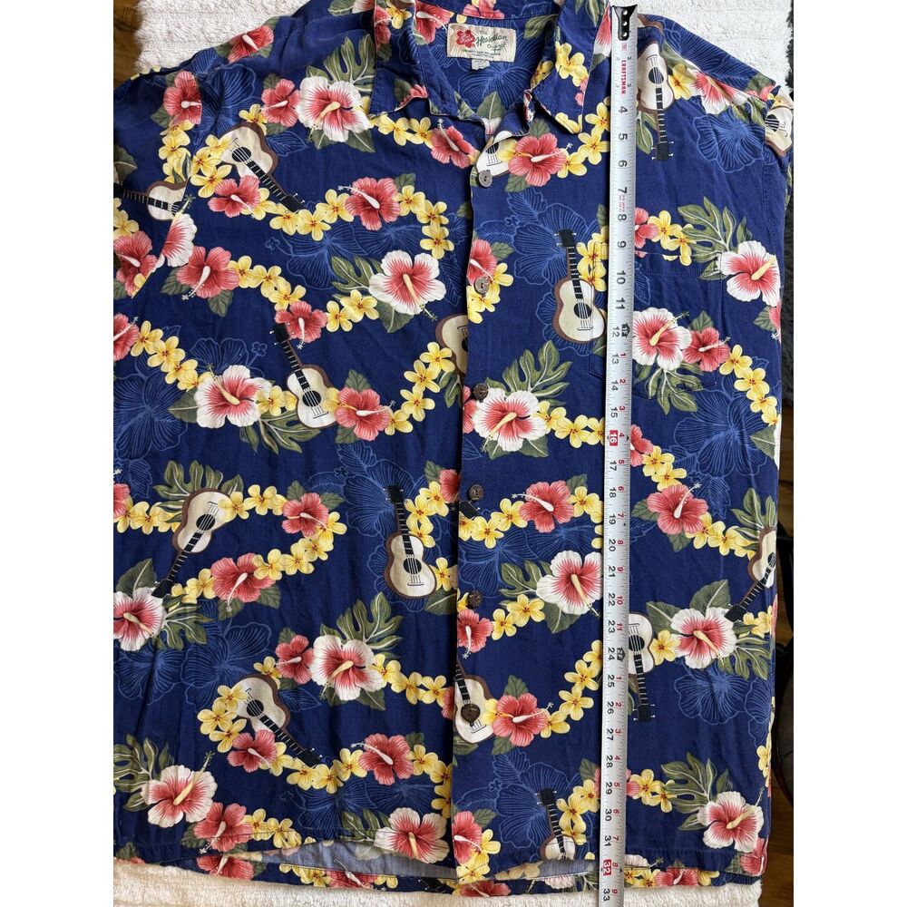 Hilo Hattie Hawaiian Shirt Mens 3XL Blue Floral Ukulele Aloha Button Up - Picture 9 of 11